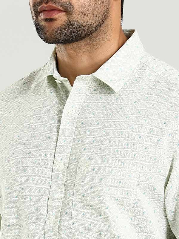 Indian Terrain Men's Regular Fit Full Sleeve All Over Print Green Shirt